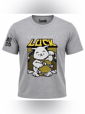 Custom Cauldron Grey 'Push Your Lucky' Cat Graphic T-Shirt for Cats